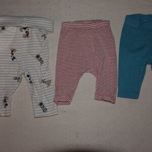 LOT OF (3) INFANT GIRL PANT BOTTOMS SIZE PREEMIE: CARTERS, DISNEY